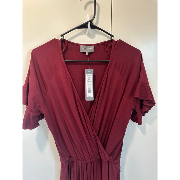 Michael Stars Womens Jumpsuit Size XS Maroon Ruffled Rialto Short sleeve NWT - Picture 8 of 8